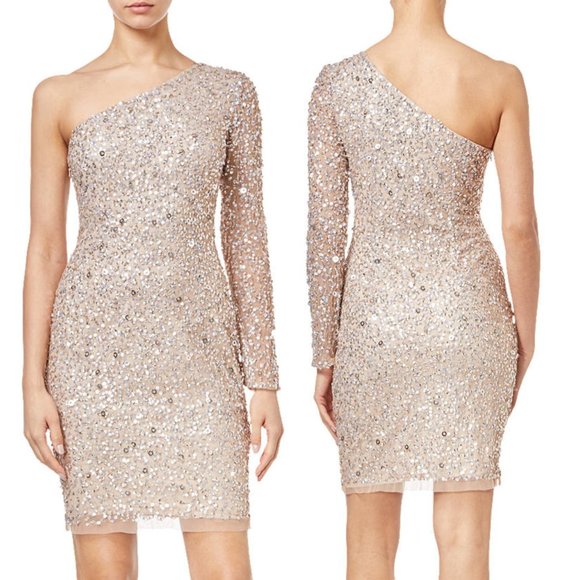 NWT ADRIANNA PAPELL Nude Sequin Sheath Dress 6 S - Picture 5 of 12